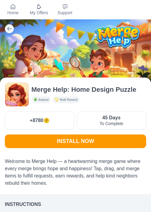 Merge Help: Home Design Puzzleの掲載記録画像（モッピー（myChips）・2026年7月22日）