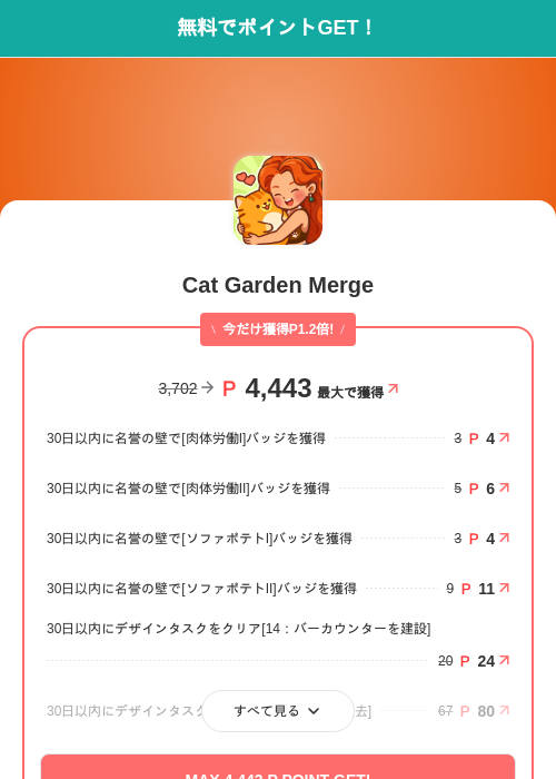 Cat Garden Mergeの掲載記録画像(モッピー(SKYFLAG)・2026年7月23日)