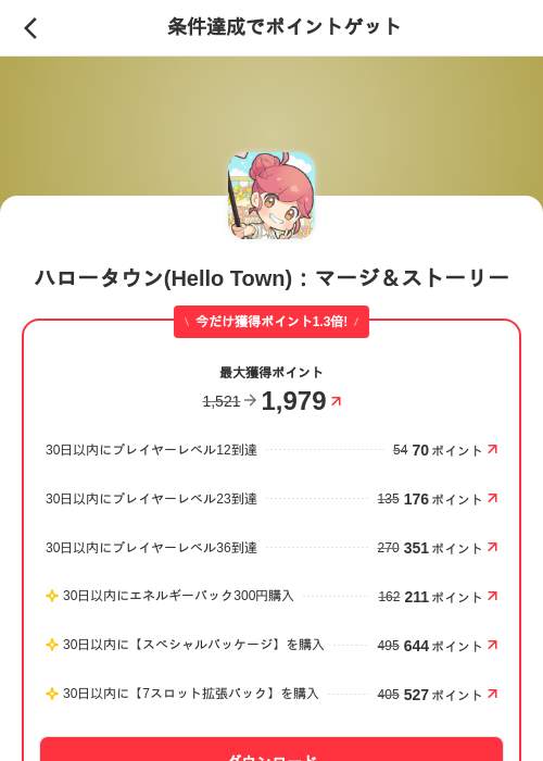 ハロータウン(Hello Town):マージ&ストーリーの掲載記録画像(メルカリ(ポイントゲット)・2026年7月24日)