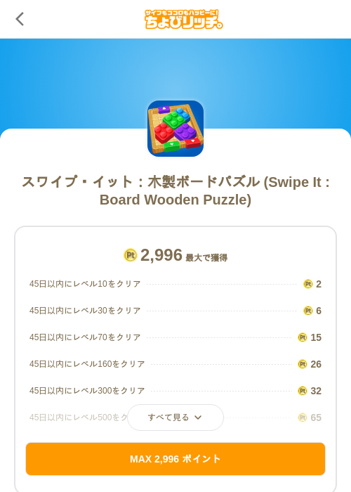 スワイプ・イット:木製ボードパズル (Swipe It : Board Wooden Puzzle)の掲載記録画像(ちょびリッチ(SKYFLAG)・2026年8月5日)