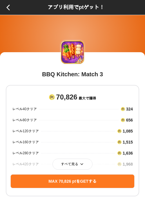 BBQ Kitchen: Match 3の掲載記録画像（ポイントインカム（SKYFLAG）・2026年8月9日）