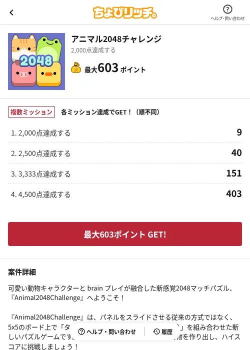 アニマル2048チャレンジの掲載記録画像（ちょびリッチ（AppDriver）・2026年7月28日）