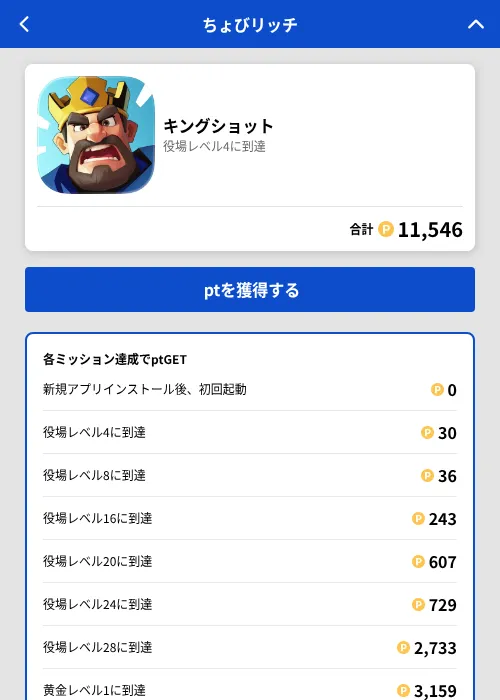 キングショットの掲載記録画像(ちょびリッチ(GF Rewards)・2026年7月30日)