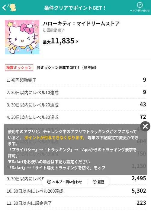 ハローキティ:マイドリームストアの掲載記録画像(モッピー(AppDriver)・2026年7月31日)