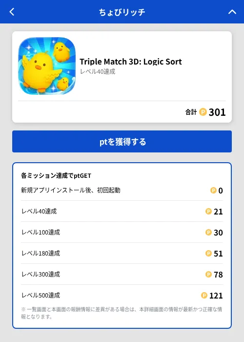 Triple Match 3D: Logic Sortの掲載記録画像(ちょびリッチ(GF Rewards)・2026年8月1日)