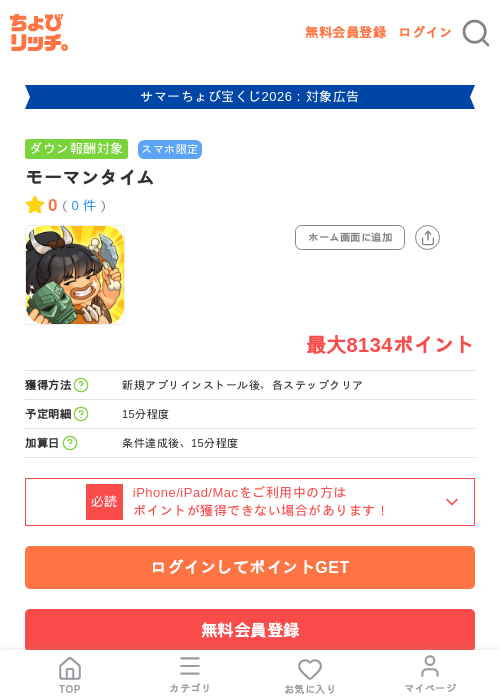 モーマンタイムの掲載記録画像（ちょびリッチ・2026年8月1日）