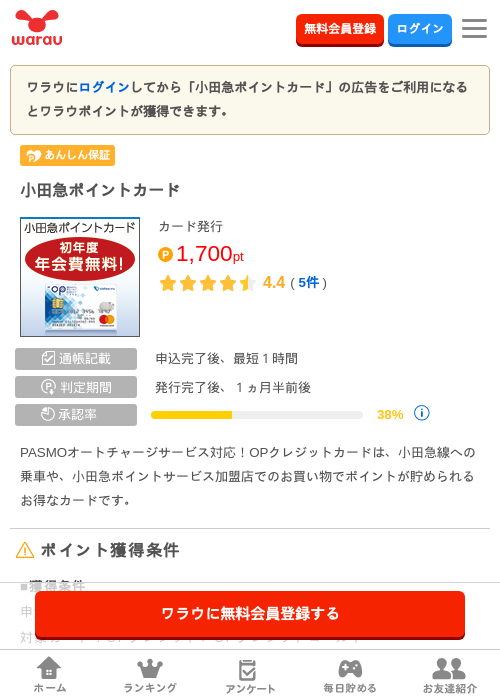 小田急ポイントカードの掲載記録画像（ワラウ・2026年8月1日）