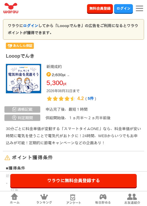 Looopでんきの掲載記録画像（ワラウ・2026年8月1日）