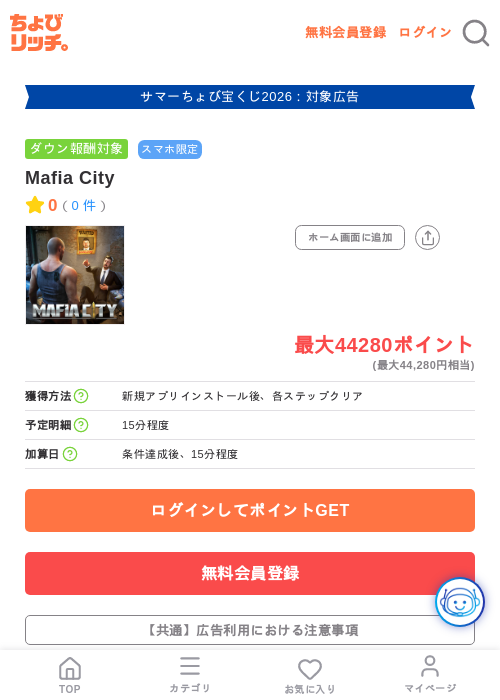 Mafia Cityの掲載記録画像（ちょびリッチ・2026年8月5日）