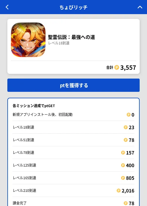 聖霊伝説:最強への道の掲載記録画像(ちょびリッチ(GF Rewards)・2026年8月5日)
