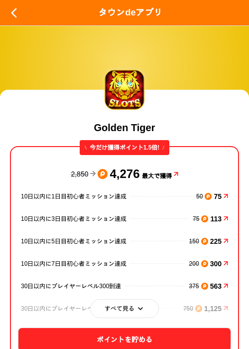 Golden Tigerの掲載記録画像(ポイントタウン(SKYFLAG)・2026年8月10日)