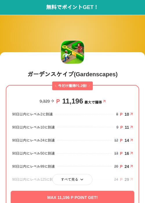 ガーデンスケイプ(Gardenscapes)の掲載記録画像(モッピー(SKYFLAG)・2026年8月5日)