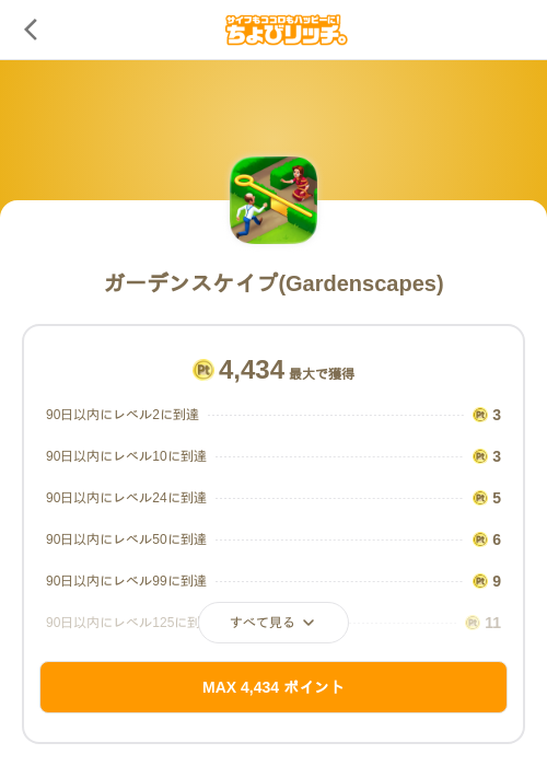 ガーデンスケイプ(Gardenscapes)の掲載記録画像(ちょびリッチ(SKYFLAG)・2026年8月5日)