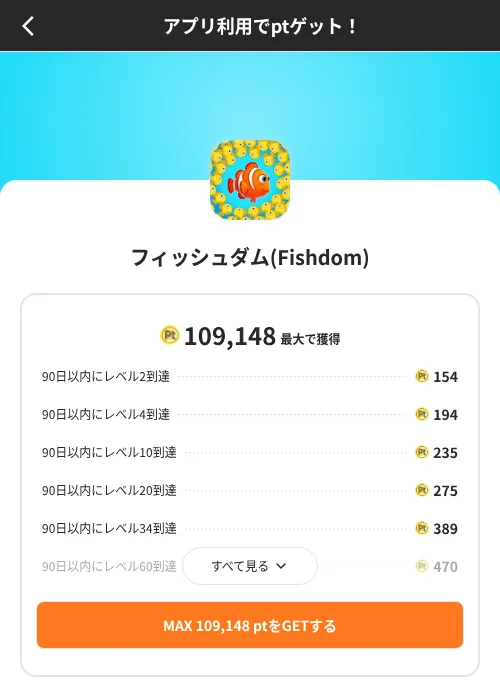 フィッシュダム(Fishdom)の掲載記録画像(ポイントインカム(SKYFLAG)・2026年8月9日)