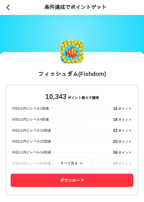 フィッシュダム(Fishdom)の掲載記録画像（メルカリ（ポイントミッション）・2026年8月20日）