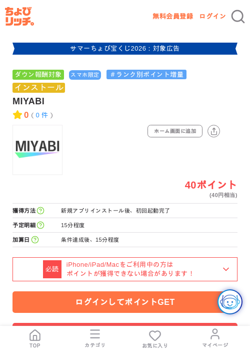 MIYABIの掲載記録画像(ちょびリッチ・2026年8月6日)
