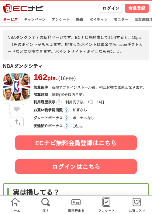 NBAダンクシティの掲載記録画像（ECナビ・2026年8月6日）