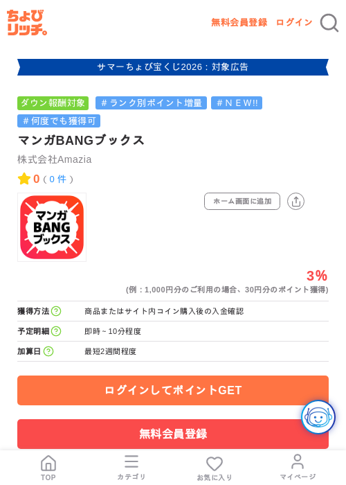 マンガBANGブックスの掲載記録画像（ちょびリッチ・2026年8月6日）