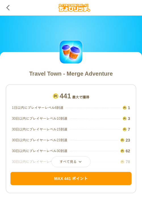 Travel Town - Merge Adventureの掲載記録画像（ちょびリッチ（SKYFLAG）・2026年8月6日）