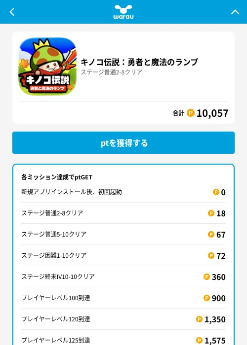 キノコ伝説:勇者と魔法のランプの掲載記録画像(ワラウ(GF Rewards)・2026年8月7日)