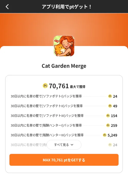 Cat Garden Mergeの掲載記録画像(ポイントインカム(SKYFLAG)・2026年8月9日)