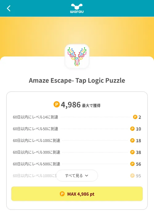 Amaze Escape- Tap Logic Puzzleの掲載記録画像（ワラウ（SKYFLAG）・2026年8月9日）