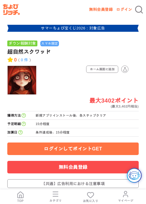 超自然スクワッドの掲載記録画像（ちょびリッチ・2026年8月8日）