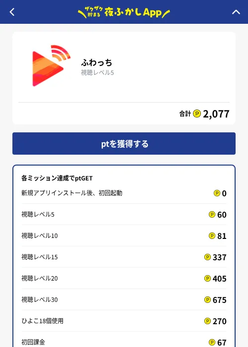 ふわっちの掲載記録画像（ハピタス（GF Rewards）・2026年10月1日）
