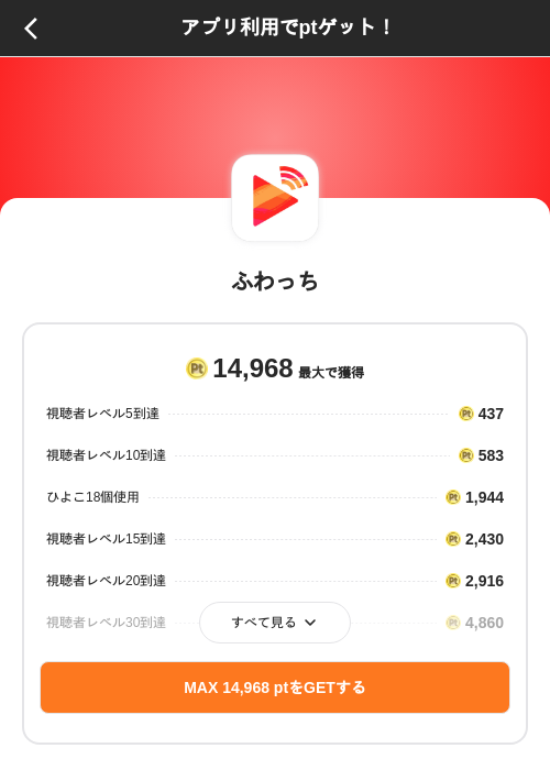 ふわっちの掲載記録画像（ポイントインカム（SKYFLAG）・2026年8月11日）