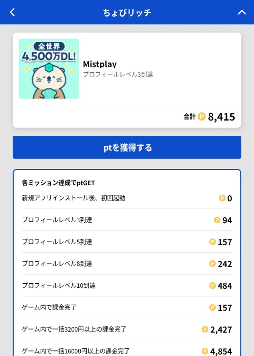 Mistplayの掲載記録画像(ちょびリッチ(GF Rewards)・2026年8月12日)