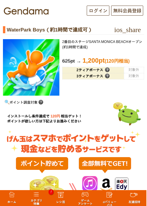 WaterPark Boys（約1時間で達成可）の掲載記録画像（げん玉・2026年8月12日）