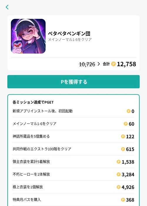 ペタペタペンギン団の掲載記録画像(モッピー(GF Rewards)・2026年8月13日)