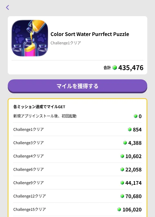 Color Sort Water Purrfect Puzzleの掲載記録画像(トリマ (ミッションB)・2026年8月13日)