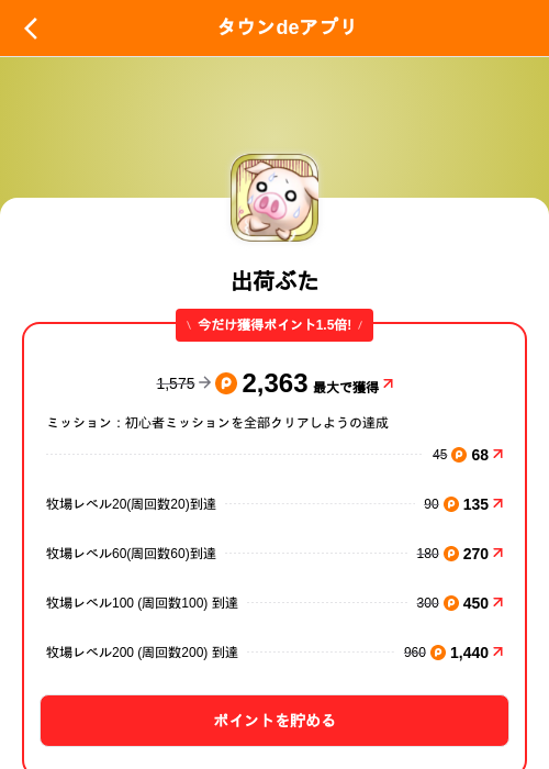 出荷ぶたの掲載記録画像(ポイントタウン(SKYFLAG)・2026年8月14日)