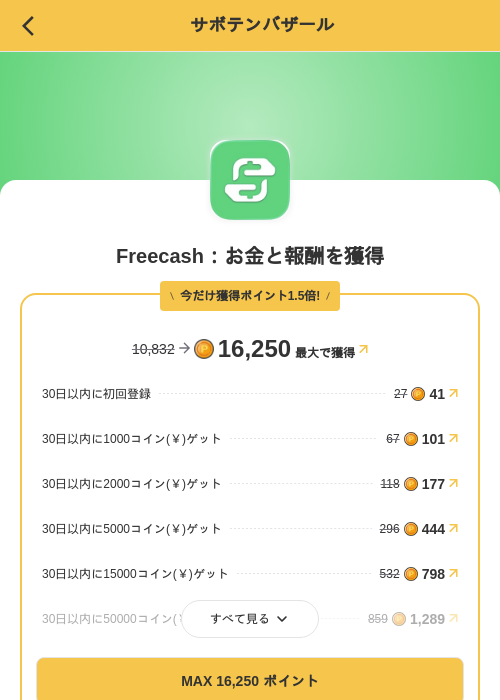 Freecash:お金と報酬を獲得の掲載記録画像(MIKOSHI(SKYFLAG)・2026年8月14日)