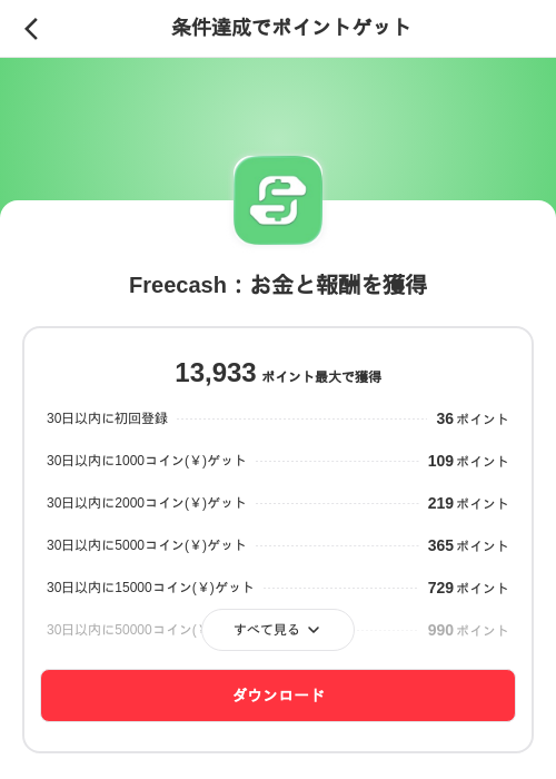 Freecash：お金と報酬を獲得の掲載記録画像（メルカリ（ポイントゲット）・2026年8月15日）