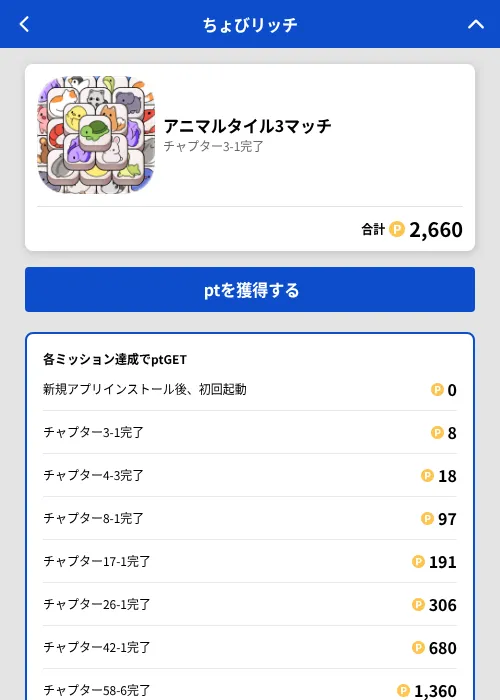 アニマルタイル3マッチの掲載記録画像（ちょびリッチ（GF Rewards）・2026年8月17日）