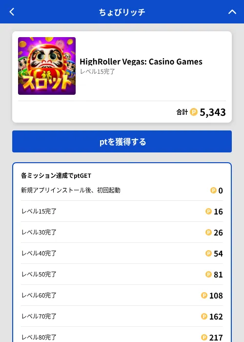 HighRoller Vegas: Casino Gamesの掲載記録画像(ちょびリッチ(GF Rewards)・2026年8月17日)