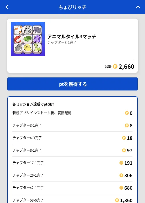 アニマルタイル3マッチの掲載記録画像（ちょびリッチ（GF Rewards）・2026年8月17日）