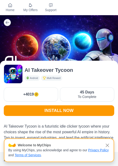 AI Takeover Tycoonの掲載記録画像(モッピー(myChips)・2026年8月18日)