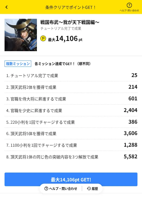 戦国布武~我が天下戦国編~の掲載記録画像(ハピタス(AppDriver)・2026年8月18日)