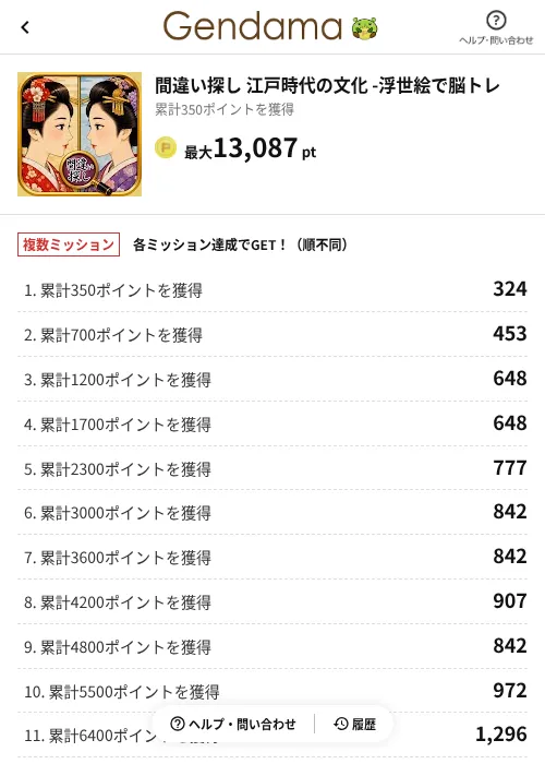間違い探し 江戸時代の文化 -浮世絵で脳トレの掲載記録画像(げん玉(AppDriver)・2026年8月18日)