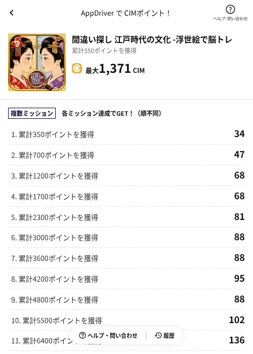 間違い探し 江戸時代の文化 -浮世絵で脳トレの掲載記録画像(COINCOME(AppDriver)・2026年8月18日)