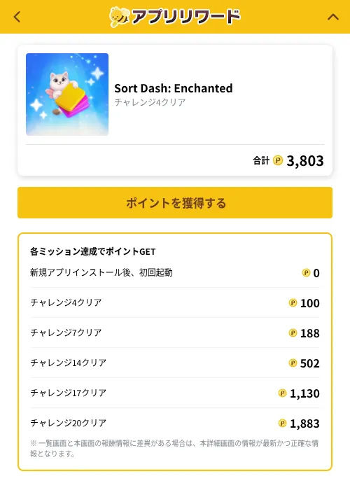 Sort Dash: Enchantedの掲載記録画像（ポイ活倶楽部（GF Rewards）・2026年10月1日）