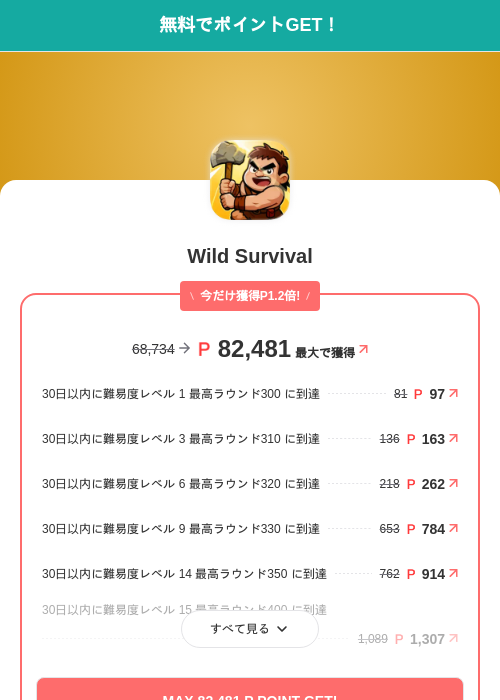 Wild Survivalの掲載記録画像(モッピー(SKYFLAG)・2026年8月18日)
