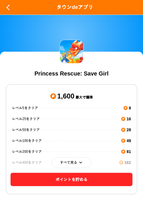 Princess Rescue: Save Girlの掲載記録画像（ポイントタウン（SKYFLAG）・2026年8月20日）