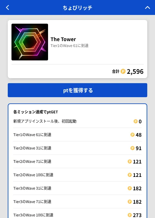 The Towerの掲載記録画像（ちょびリッチ（GF Rewards）・2026年8月21日）