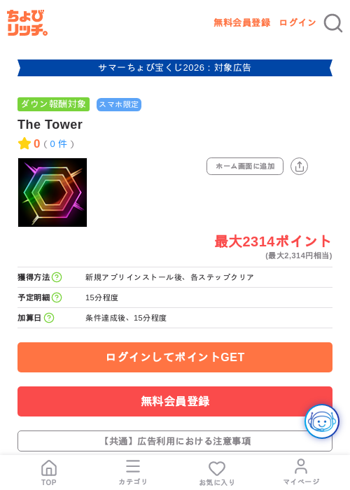 The Towerの掲載記録画像（ちょびリッチ・2026年8月21日）