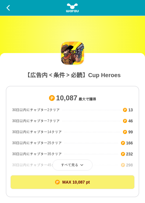 【広告内＜条件＞必読】Cup Heroesの掲載記録画像（ワラウ（SKYFLAG）・2026年8月21日）