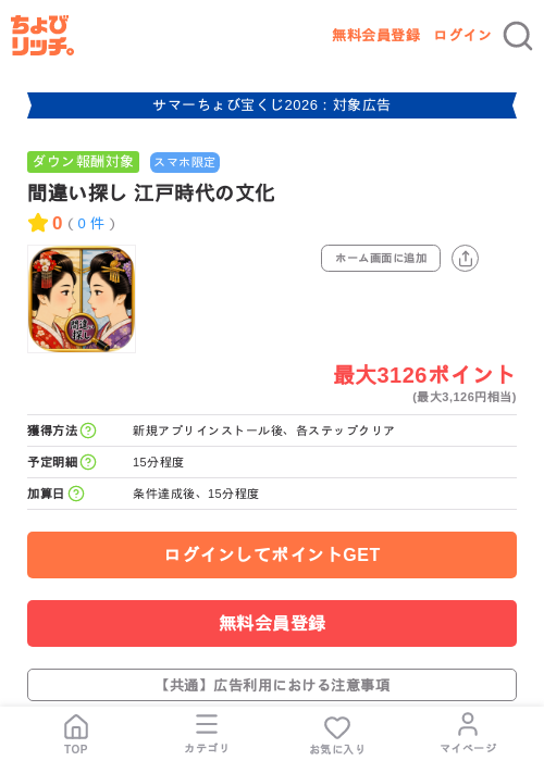 間違い探し 江戸時代の文化の掲載記録画像（ちょびリッチ・2026年8月24日）